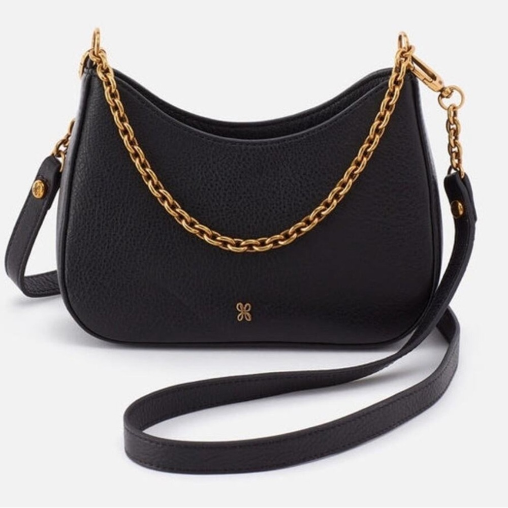 Hobo Rosa Crossbody Pebbled Black Leather Gold Chain Strap